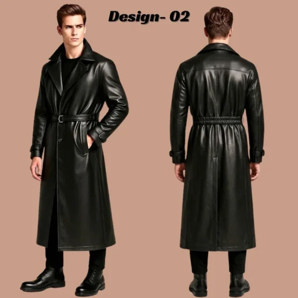 men's black leather trench coat​