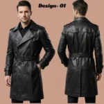 Mens black Leather Trench Coat