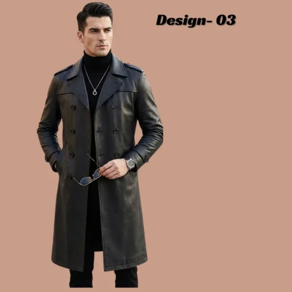 black mens leather trench coat​