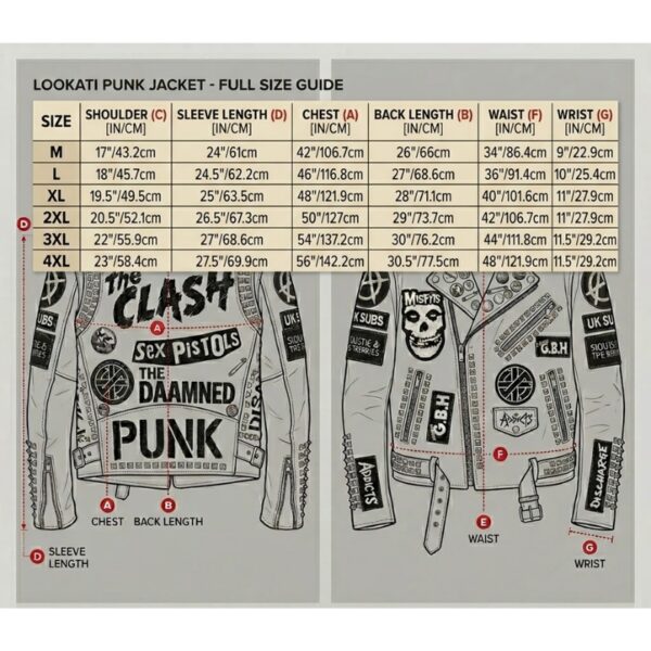 80s punk leather jacket​ - size chart