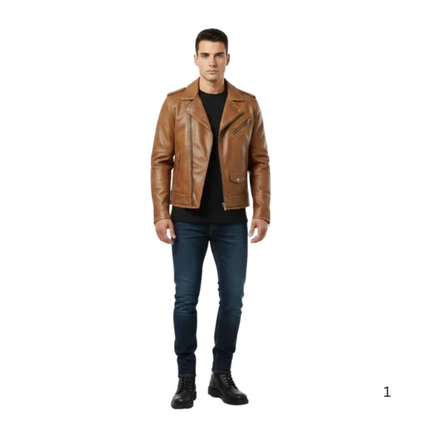 Cow Leather Jacket D-Pocket Biker Style front view image