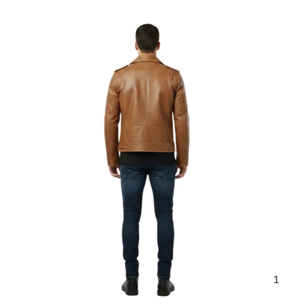 Cow Leather Jacket D-Pocket Biker Style back view image