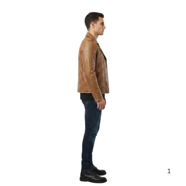 Cow Leather Jacket D-Pocket Biker Style right side view image