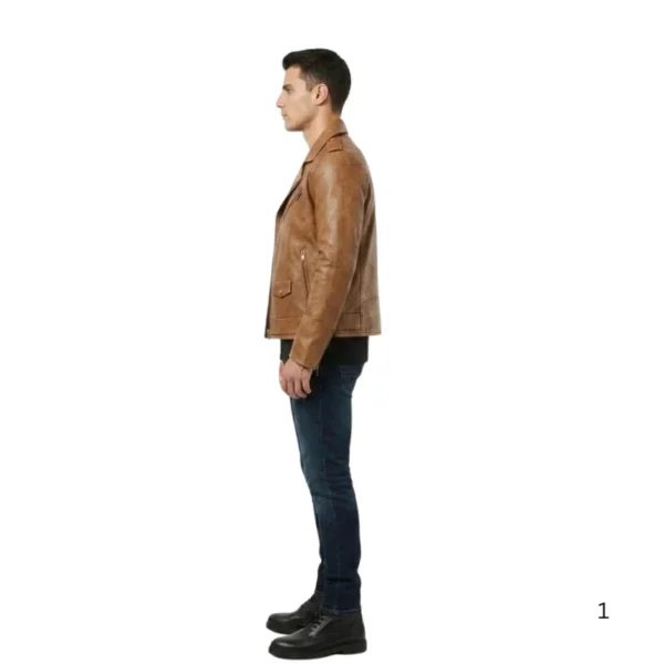 Cow Leather Jacket D-Pocket Biker Style left side view image