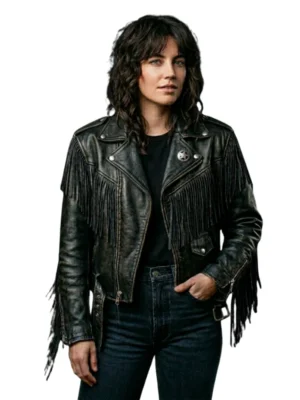 1980s Women Fringe Leather Jacket front view image