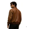 full grain cow leather bomber jacket men vintage back view image
