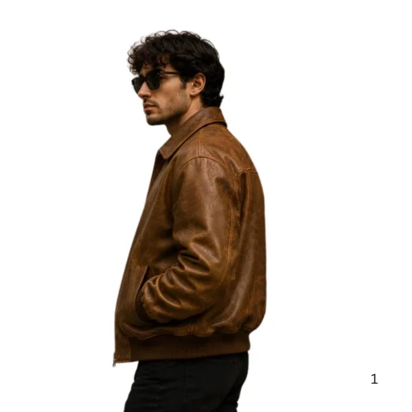 full grain cow leather bomber jacket men vintage left side view image