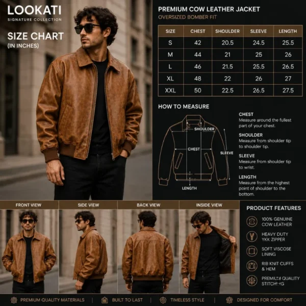 full grain cow leather bomber jacket men vintage size chart image