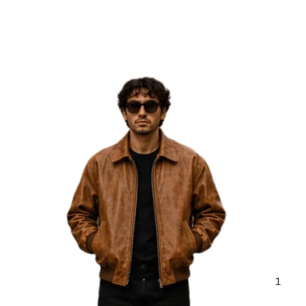 full grain cow leather bomber jacket men vintage front view image