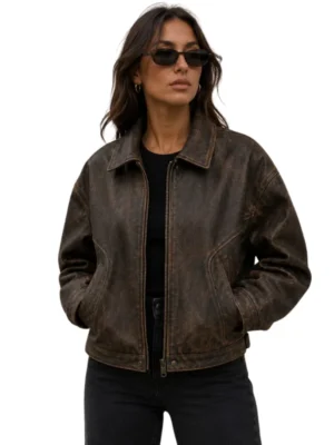 Vintage Women’s Rough Cut Leather Jacket front view image