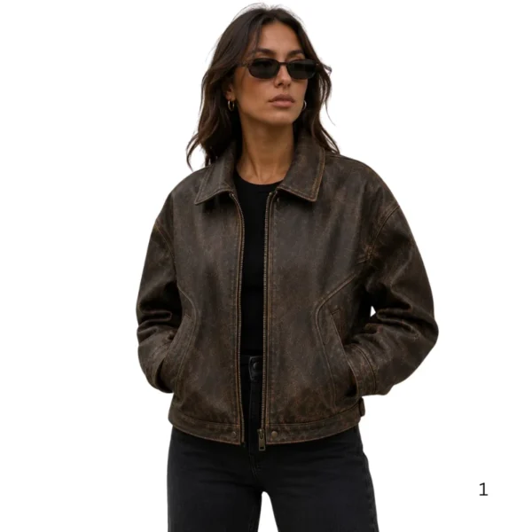 Vintage Women’s Rough Cut Leather Jacket front view image