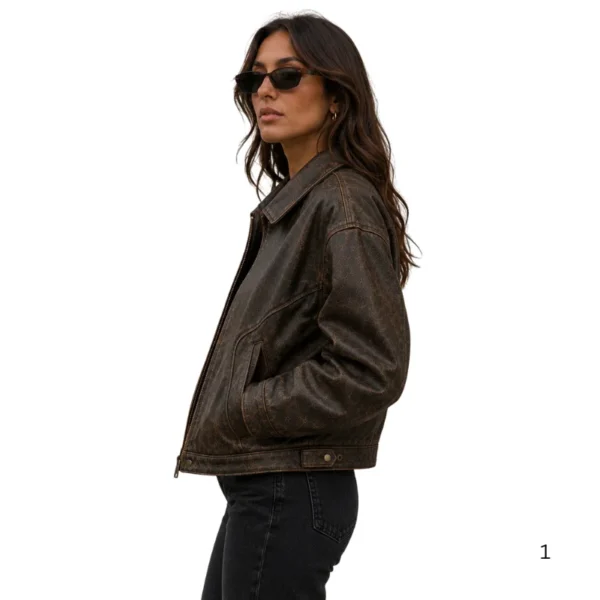 Vintage Women’s Rough Cut Leather Jacket left side view image