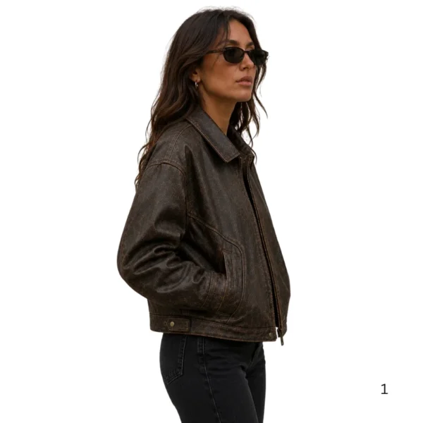 Vintage Women’s Rough Cut Leather Jacket right side view image