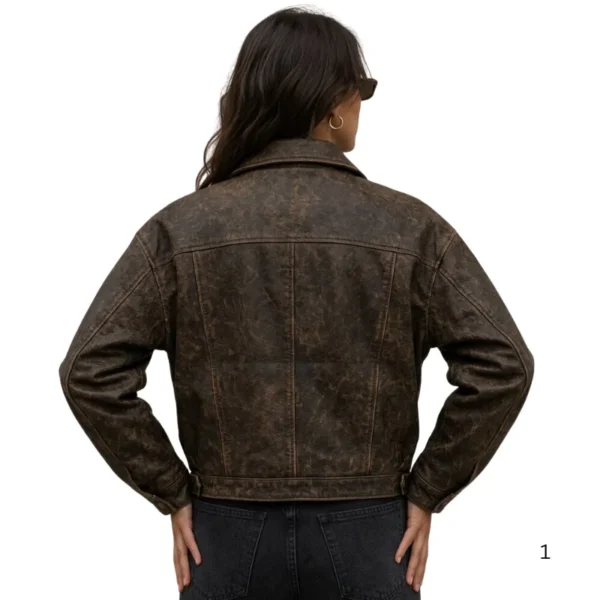 Vintage Women’s Rough Cut Leather Jacket back view image