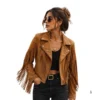 Women’s Cowhide Fringe Moto Jacket front view image