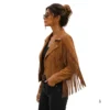Women’s Cowhide Fringe Moto Jacket left side view image