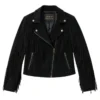 Black Women’s Cowhide Fringe Moto Jacket