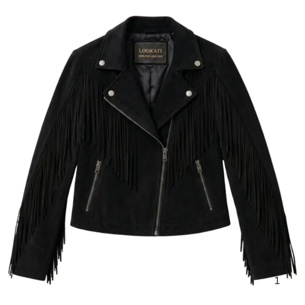 Black Women’s Cowhide Fringe Moto Jacket