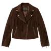 Brown Women’s Cowhide Fringe Moto Jacket