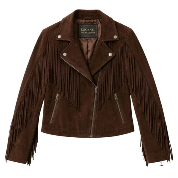 Brown Women’s Cowhide Fringe Moto Jacket
