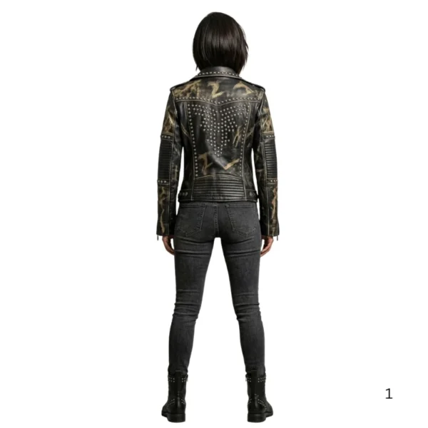 Gothic Style Women Leather Jacket back view image