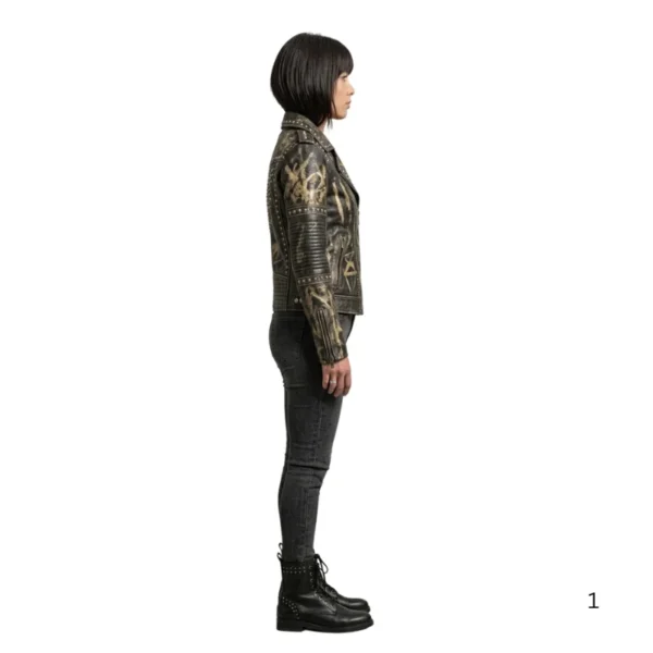 Gothic Style Women Leather Jacket right side view image