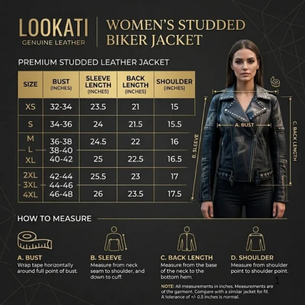 Gothic Style Women Leather Jacket size chart image
