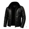 Men’s black faux fur lined leather aviator winter jacket by Lookati