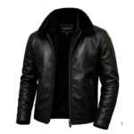 Men’s black faux fur lined leather aviator winter jacket by Lookati