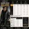 Men’s black faux fur lined leather aviator winter jacket by Lookati size chart image