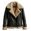 Lookati women faux fur aviator leather jacket