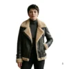 Lookati women faux fur aviator leather jacket front view image