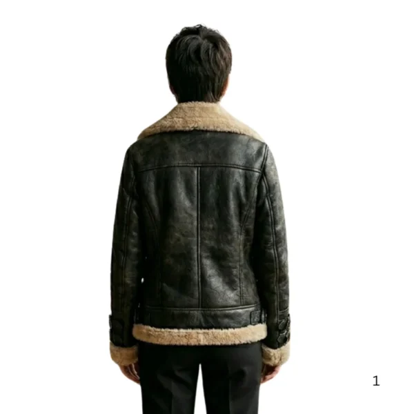 Lookati women faux fur aviator leather jacket back view image