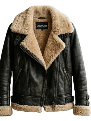 Lookati women faux fur aviator leather jacket