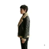 Lookati women faux fur aviator leather jacket left side view image