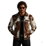 Men’s Hair-On Cowhide Leather Jacket front view image