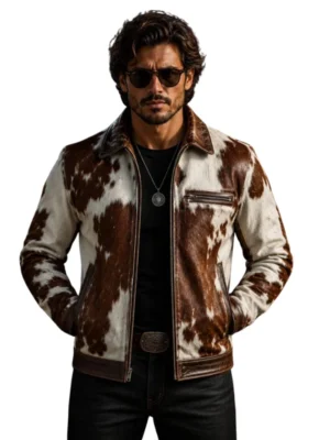 Men’s Hair-On Cowhide Leather Jacket front view image