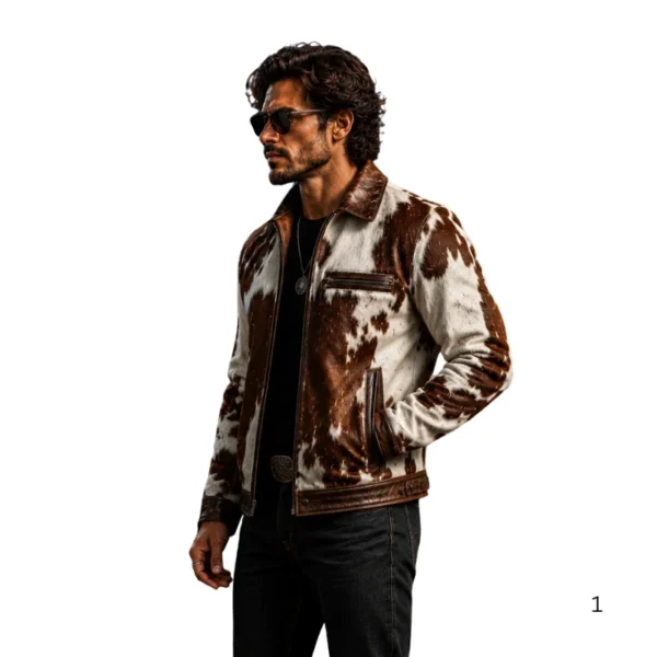 Men’s Hair-On Cowhide Leather Jacket left side image view