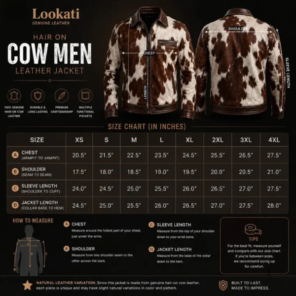 Men’s Hair-On Cowhide Leather Jacket size chart image