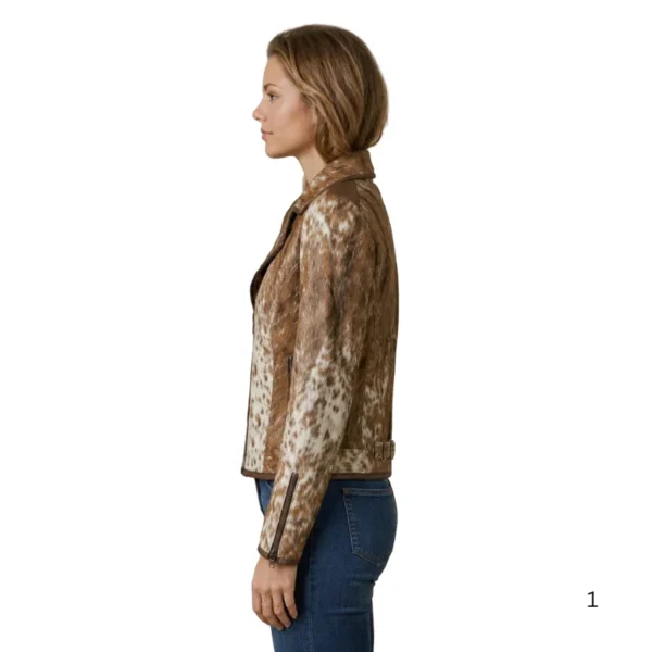 Women’s Hair On Cowhide Biker Jacket left side view image