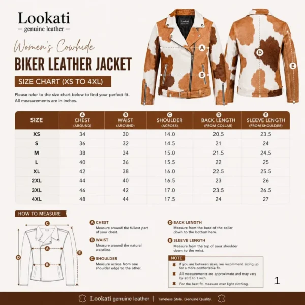 Women's Tricolour Cowhide Leather Jacket size chart image
