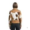 Women's Tricolour Cowhide Leather Jacket back view image
