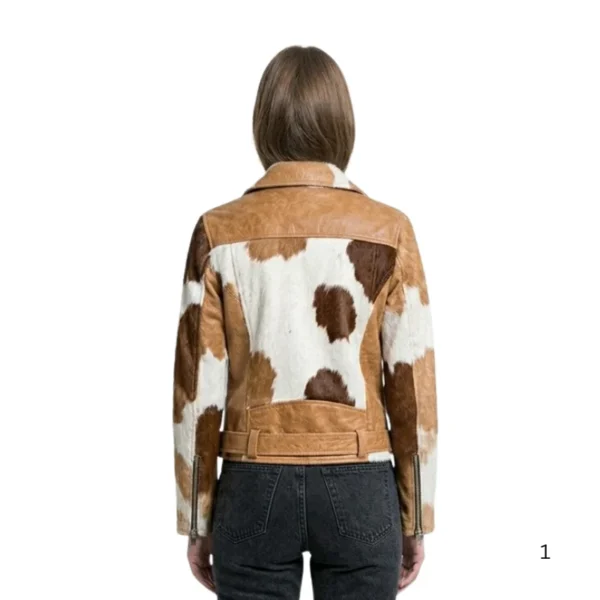 Women's Tricolour Cowhide Leather Jacket back view image