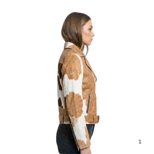 Women's Tricolour Cowhide Leather Jacket right side view image