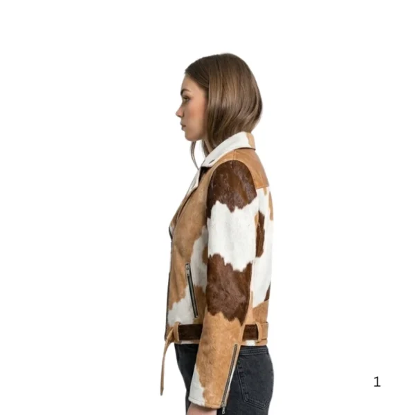 Women's Tricolour Cowhide Leather Jacket left side view image