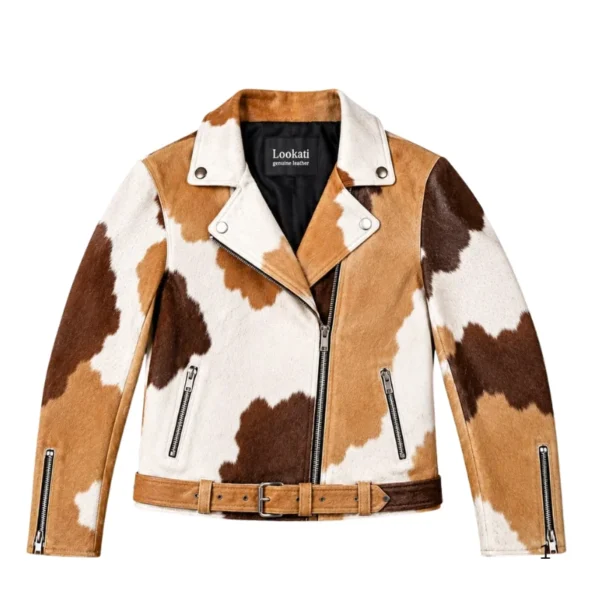 Women's Tricolour Cowhide Leather Jacket