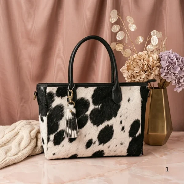 Black colour Premium Hair On Leather Tote Handbag
