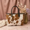 Tan colour Premium Hair On Leather Tote Handbag