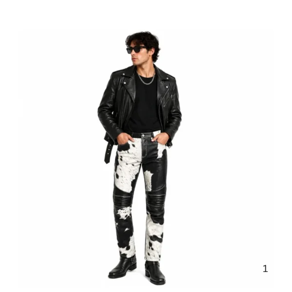 Hair on cowhide leather motorcycle pants