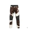 Brown and white cowhide biker leather pants